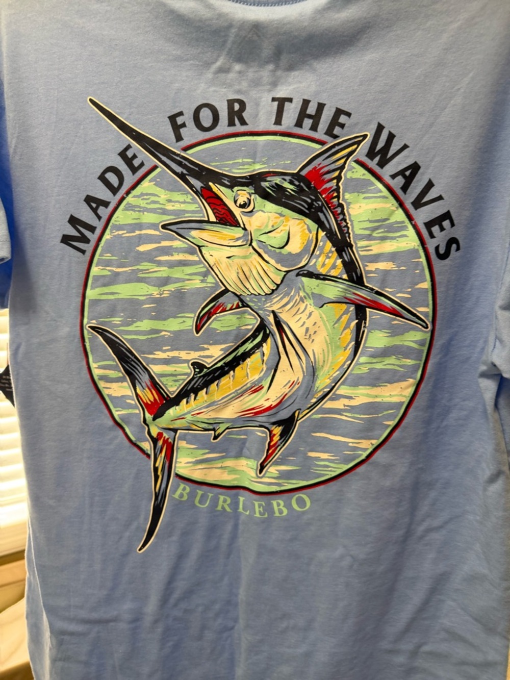 BURLEBO Light Blue Marlin Graphic Tee with Multicolor Print